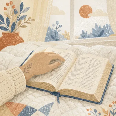 Open Bible on Cozy White Blanket