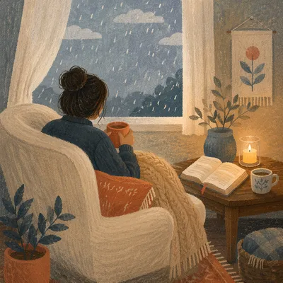 Cozy Morning Bible Devotion by Rainy Window