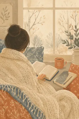 Woman Reading by Winter Window Seat