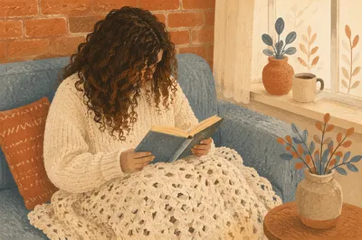 Cozy Bible Quiet Time on Blue Sofa