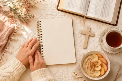 Cozy Morning Devotional Flat Lay