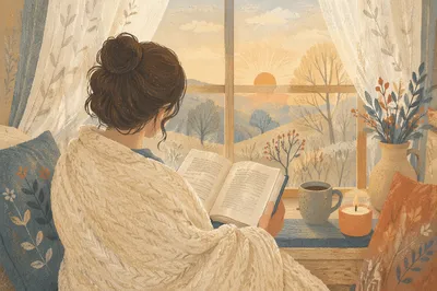 Woman Reading by Window at Dawn