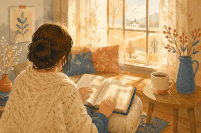 Cozy Morning Bible Devotion by Window