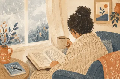 Cozy Morning Bible Devotion by Rainy Window
