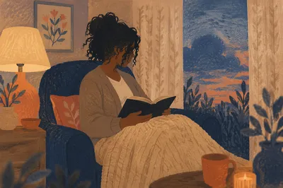 Peaceful Woman Reading Bible at Dusk