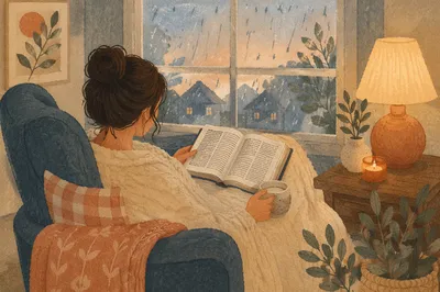 Cozy Morning Bible Devotion by Rainy Window