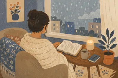 Cozy Morning Bible Devotion by Rainy Window