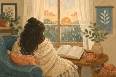 Cozy Morning Bible Devotion by Rainy Window