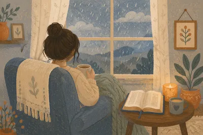 Cozy Morning Bible Devotion by Rainy Window