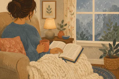 Cozy Morning Bible Devotion by Rainy Window