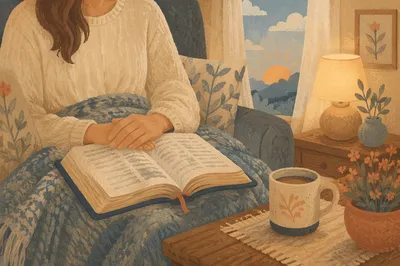 Peaceful Morning Bible Devotion with Cozy Blanket