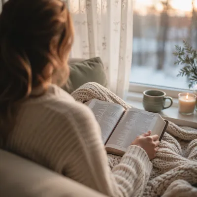 Woman Reading on Cozy Window Seat
