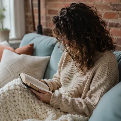 Cozy Woman Reading Bible at Home