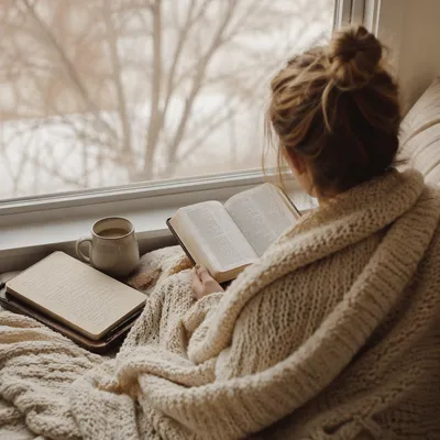 Cozy Morning Bible Devotion by Window