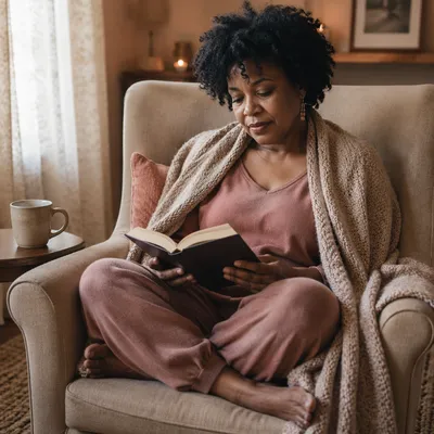 Peaceful Woman Reading in Cozy Armchair