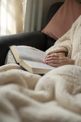 Cozy Morning Bible Quiet Time with Blanket