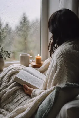 Woman Reading Bible by Rainy Window