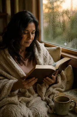 Woman Reading by Window at Dawn