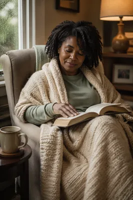 Woman Reading Bible by Rainy Window