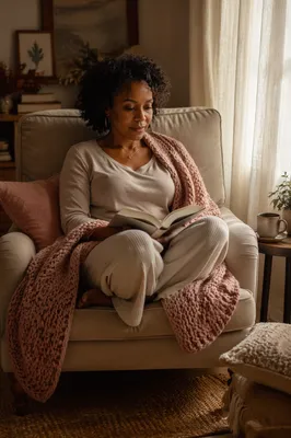 Peaceful Woman Reading in Cozy Armchair