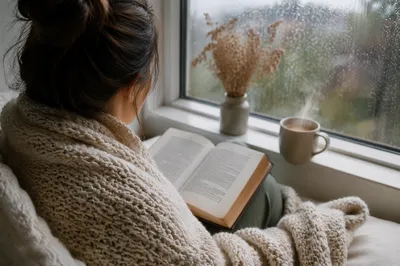 Cozy Morning Bible Devotion by Rainy Window