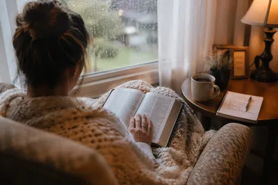 Cozy Morning Devotion by Rainy Window
