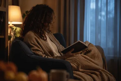 Peaceful Woman Reading Bible at Dusk