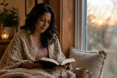 Woman Reading Bible in Window Nook