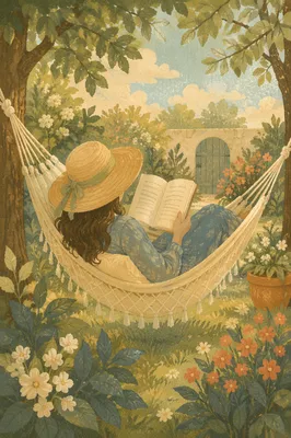 Woman Reading in Garden Hammock