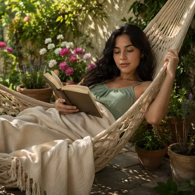 Peaceful Garden Hammock Reading Moment