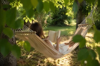 Peaceful Garden Hammock Reading Moment