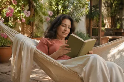 Woman Reading in Garden Hammock