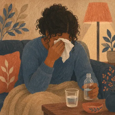 Woman Wiping Tears in Warm Home