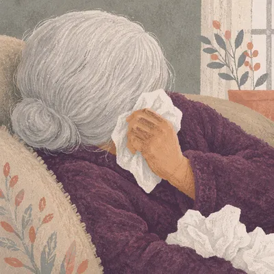 Older Woman Wiping Tears in Quiet Comfort