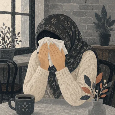 Woman Seeking Comfort With Tearful Tissue