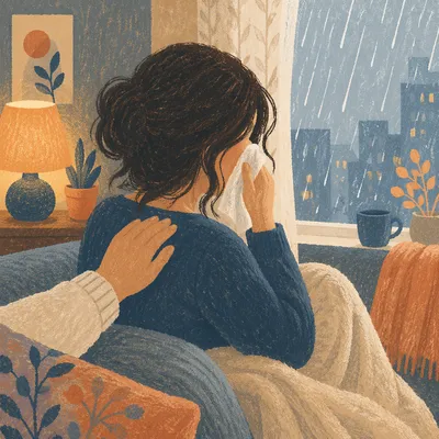 Comforting Woman in Tears by Window