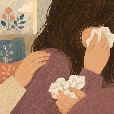 Woman Wiping Tears in Quiet Comfort