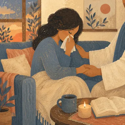 Woman Receiving Comfort While Wiping Tears