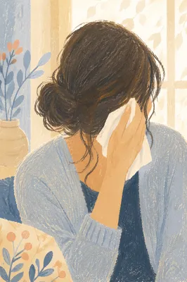 Woman Wiping Tears by Bright Window