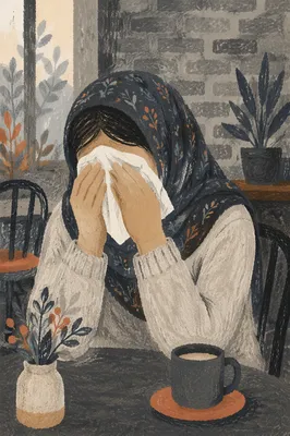 Woman Seeking Comfort While Wiping Tears