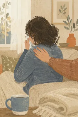 Comforting Hand Beside Tearful Woman