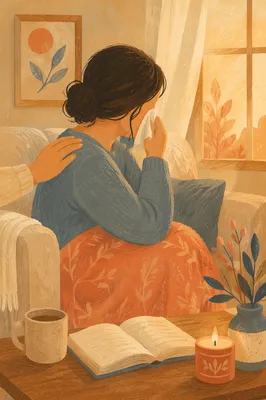 Woman Receiving Comfort While Wiping Tears