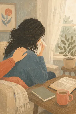 Comforting Woman Wiping Tears at Home