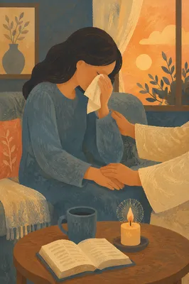 Comforting Hands as Woman Wipes Tears