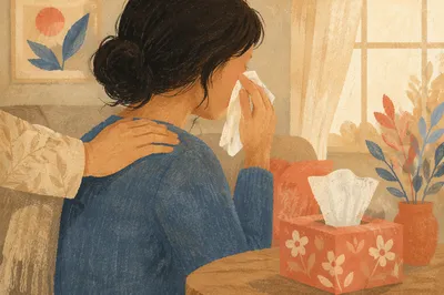 Woman Comforted While Wiping Tears