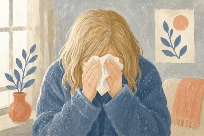 Woman Wiping Tears in Quiet Comfort