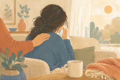 Comforting Hand for Woman in Tears