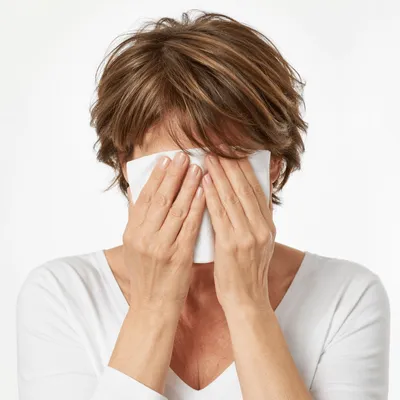Woman Wiping Tears in Quiet Comfort