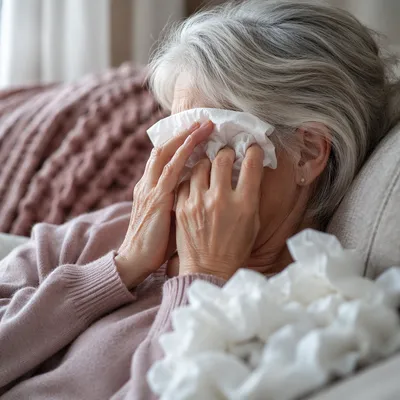 Older Woman Wiping Tears in Quiet Comfort