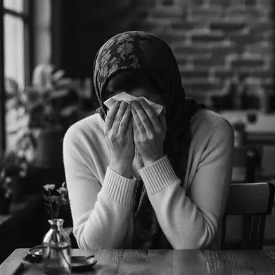Woman Seeking Comfort with Tearful Tissue